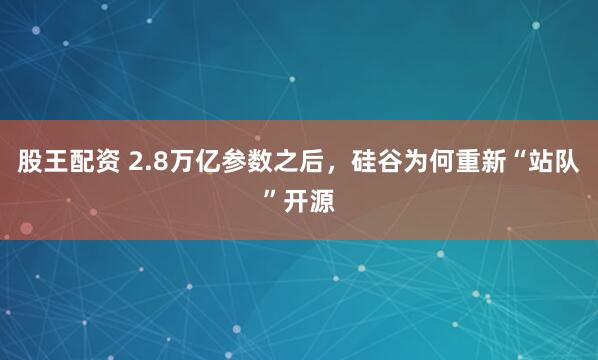 股王配资 2.8万亿参数之后，硅谷为何重新“站队”开源